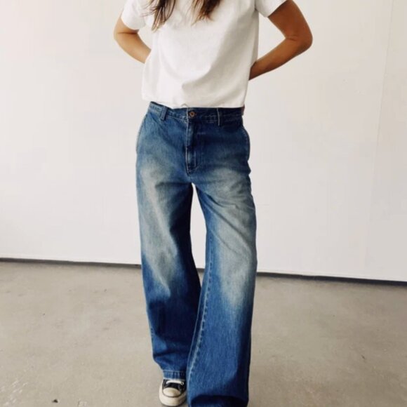 NWT Hey Gang Buckle Back Trouser in Denim - Picture 1 of 7